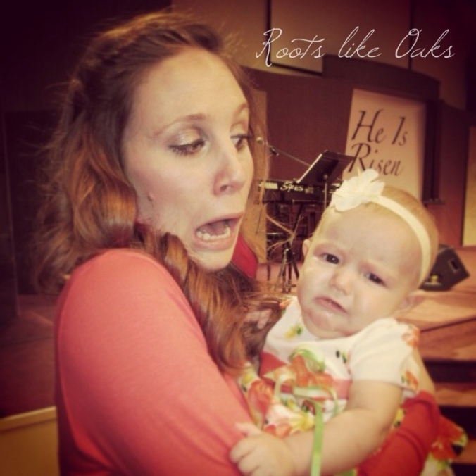 This is me with that sweet baby on Easter. She's really not fussy; this was posed. Maybe not really...