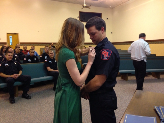 The badge was actually very difficult to pin. The Fire Chief had to help me haha